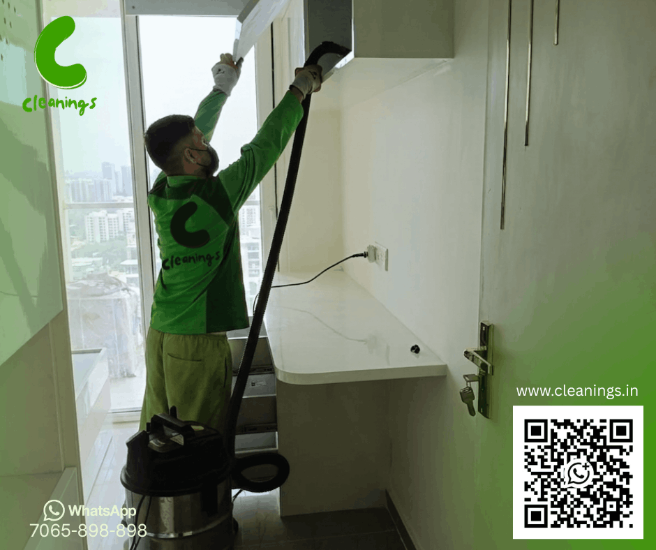 Professional room cabinet cleaning with vacuum cleaner